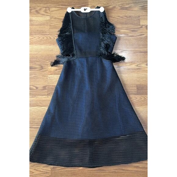 Self-Portrait Neoprene Black & Navy Flared Fringe Dress size 6 /SMALL - Picture 9 of 14